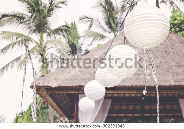 White Paper Lanterns Wedding Decorations Outdoor Stock Photo Edit