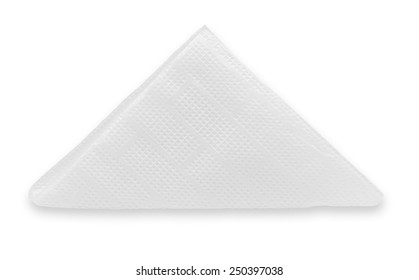 White Paper Napkin Folded Into A Triangle Shape. Isolated On A Gray Background