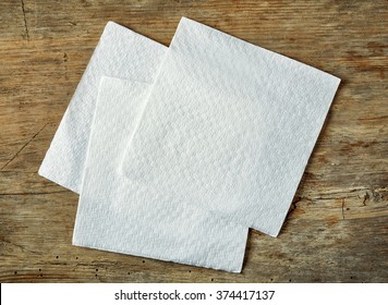 White Paper Napkin On Wooden Table, Top View