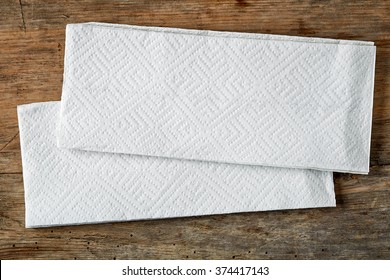 White Paper Napkin On Wooden Table, Top View