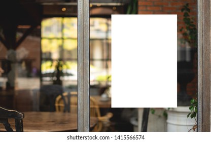 White paper poster mockup displayed outside the building restaurant. Marketing and business concept.  - Shutterstock ID 1415566574