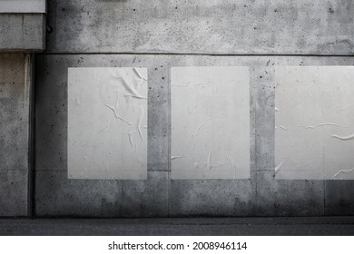 White paper poster mockup. Set of wet wrinkled and creased paper sheets with crumpled texture, blank posters glued to street wall or advertising column, mock up for design - Shutterstock ID 2008946114