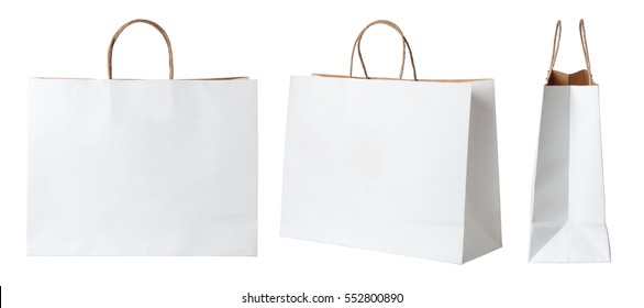White paper shopping bags isolated on white background - Shutterstock ID 552800890