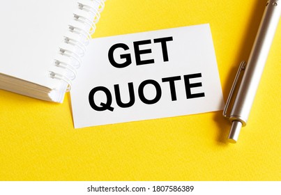 white paper with text Get Quote on a yellow background with stationery - Shutterstock ID 1807586389