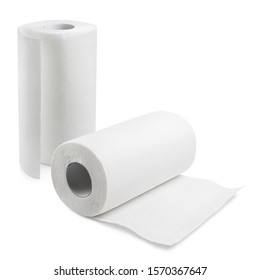 White paper towel rolls, isolated on white background