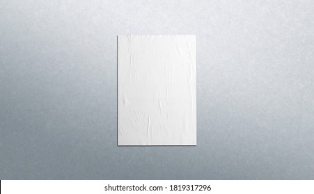 White Paper Wrinkled Poster  Template , Blank Glued Creased Paper Sheet Mockup.