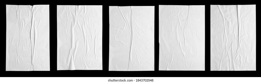 white paper wrinkled poster template   blank glued creased paper sheet mockup white poster mockup wall  empty paper mockup  clipping path