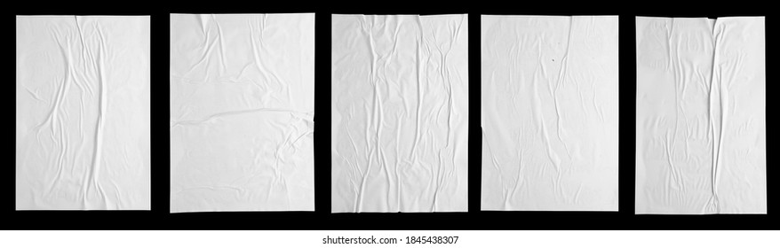 white paper wrinkled poster template , blank glued creased paper sheet mockup.white poster mockup on wall. empty paper mockup. clipping path - Shutterstock ID 1845438307