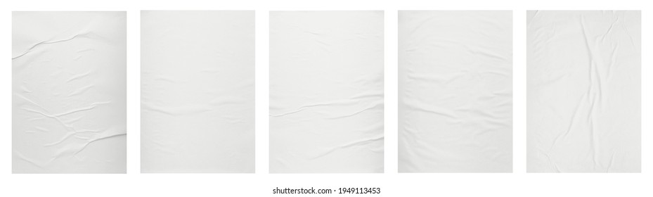 white paper wrinkled poster template , blank glued creased paper sheet mockup.white poster mockup on wall. empty paper mockup. clipping path