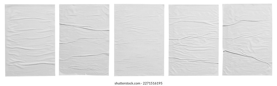 white paper wrinkled poster template ,blank glued creased paper sheet mockup.white poster mockup on wall. empty paper mockup.clipping path