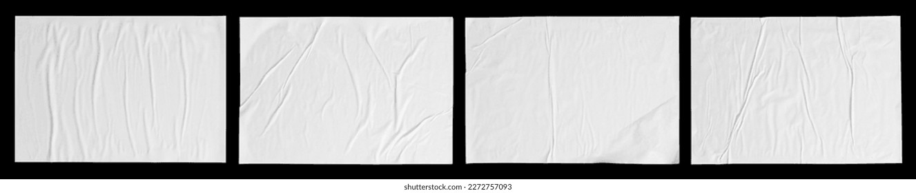 white paper wrinkled poster template ,blank glued creased paper sheet mockup.  - Shutterstock ID 2272757093
