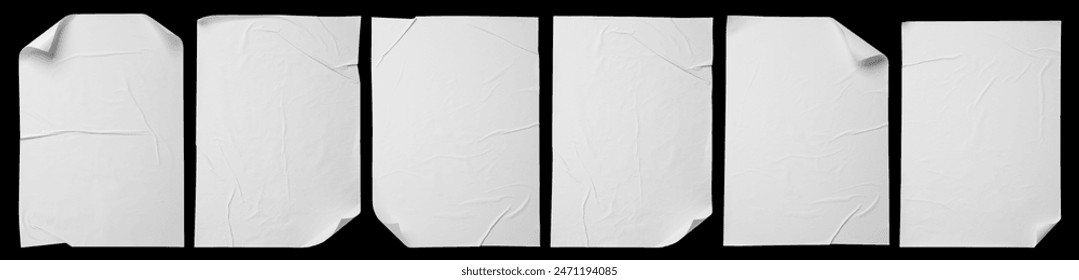 white paper wrinkled poster template ,blank glued creased paper sheet mockup. empty paper mockup. clipping path.