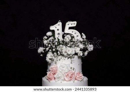 White party cake, 15th birthday, with white number fifteen, white cake, 15 year old birthday cake