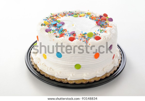White Party Cake On White Table Stock Photo (Edit Now) 93148834