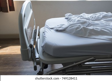 White  Patient Bed In Nice Hospital Room 
