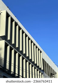 The white pattern of the building in the clear blue sky day