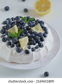 White Pavlova With Blueberries Lemon and Mint