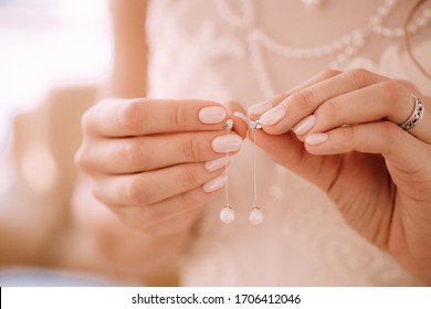 
White Pearl Drop Wedding Earrings