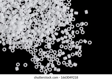 White Pearls On The Black Background. Composition Of Different Shaped Natural Fresh Water Pearls.