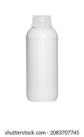 White Pesticide Bottle With White Cap Isolated On White Background
