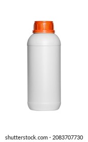 White Pesticide Bottle With Orange Cap On White Background