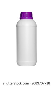 White Pesticide Bottle With Purple Cap With White Background