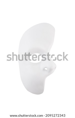 White phantom of the opera half face mask isolated on white background wit clipping path