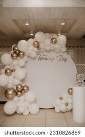 White photo zone with balls for the holiday - Shutterstock ID 2310826869