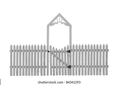 White Picket Fence With Decorative Gate