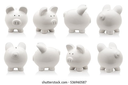 White piggy bank collection isolated on white background