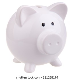 White Piggy Bank On White Background.