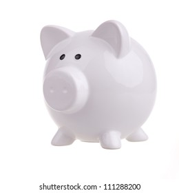 White Piggy Bank On White Background.