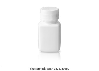 White Pill Bottle With Colored Square Shape On White Background