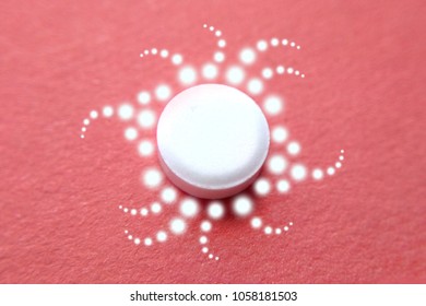 White pill patterns circles light red background         
