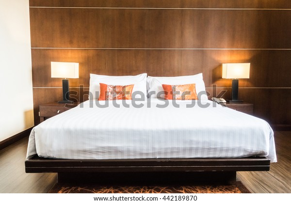 White Pillow On Bed Decoration Bedroom Stock Photo Edit Now