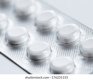 White Pills In Blister Pack,shallow Depth Of Field