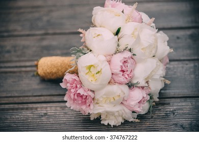 White And Pink Hydrangea, Rose And Peony Wedding Bouquet 