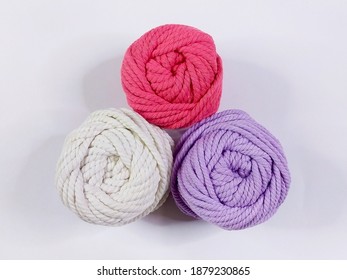 White, Pink, And Lilac Cotton Ropes That Are Suitable For Use In Macramé Crafts