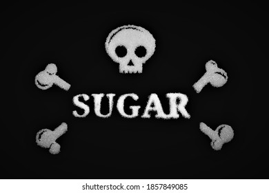 White pirate skull with bones and word sugar  placed under on black background. - Powered by Shutterstock