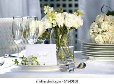 White Place Card On Outdoor Wedding Table
