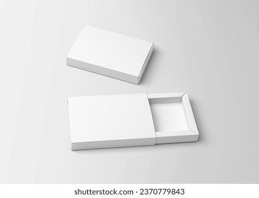 white plain blank empty two open and closed kraft paper flat horizontal slide boxes on isolated background