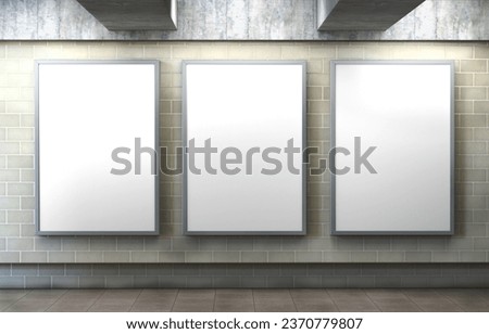 White plain empty blank indoor vertical subway station backlit vertical poster banner advertising sign