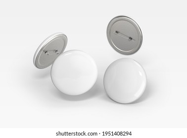 White Plain Falling Pin Button Badges On Isolated Background
