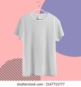 White Plain Tshirt With Colorful Background, Perfect For Mockups And Putting Custom Text And Graphics On To It.