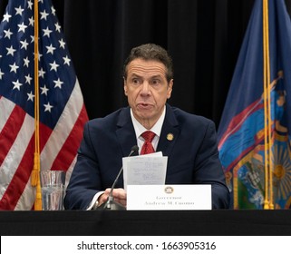 White Plains, NY - March 4, 2020: New York State Governor Andrew Cuomo Briefing On Updates On Spread Of Covid-19 In New York State At NYPA White Plains Office