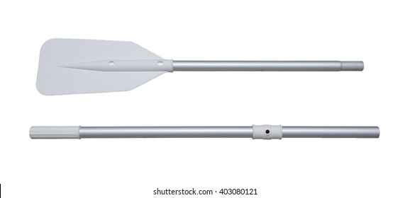 White Plastic And Aluminum Foldable Boat Paddle (oar) Isolated On White