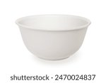 White plastic bowl isolated on white background with clipping path. Empty white bowl front view mockup.