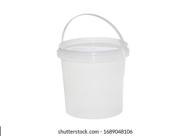 White plastic bucket with handle on white background. Isolated 