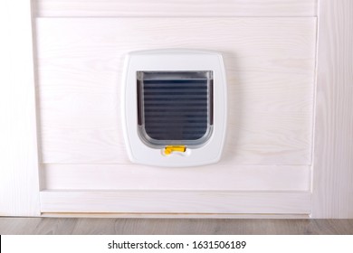 White Plastic Cat Door, Enterance To Cat Litter Box Or Outside