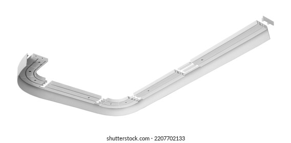 White Plastic Ceiling Curtain Rod On A Brown White Background.